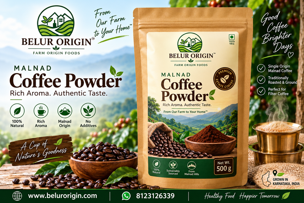 Belur Origin™ Malnad Coffee Powder – 500g | Rich Aroma & Authentic Taste